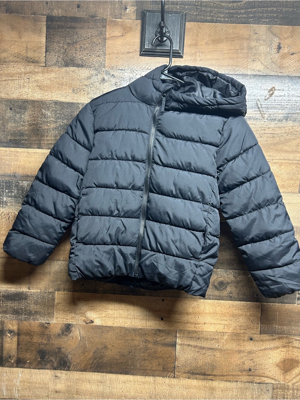 Place Kids Black Hooded Quilted Puffer Jacket